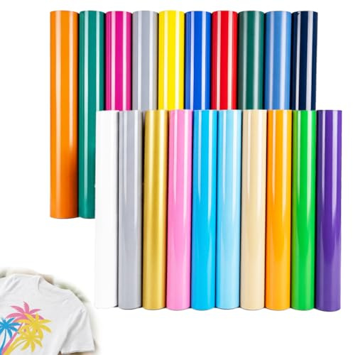 20PCS Heat Transfer Vinyl Sheets, 30.5x25cm Iron On Vinyl for Fabric | HTV craft material for shirts, clothes and creative designs, compatible with cutting machines for DIY projects