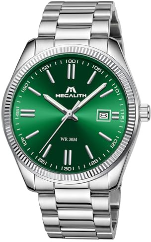 MEGALITH Herren Uhr Edelstahl Armbanduhr: Einfach Analog Business Herrenuhr mit Datum Leuchtend - 30M Wasserdicht für Arbeit und Freizeit - Elegantes Geschenke für Männer