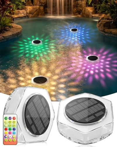 AdalyRoma Luz Solar Piscina Flotantes, RGB Cambio de Color, 2 Piezas | Niveles de Brillo, Temporizador, 3 Modos, Luces Flotantes, Para Bañera, Jardín, Estanque, Fuente y Piscina
