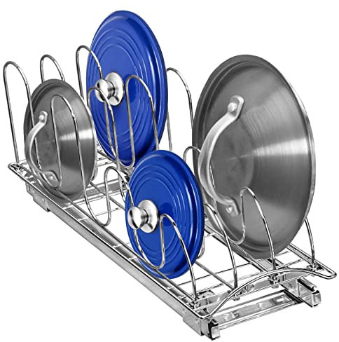 Lynk Professional® Slide Out Pan and Pot Lid Organizer for Cabinet - Pull Out Lid Organizer for Cabinet - Lifetime Limited Warranty - 7.25 inch wide x 21 inch deep - Chrome