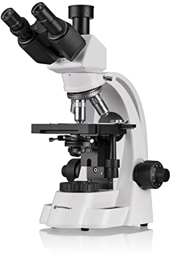 Bresser trinokulares Durchlicht Mikroskop BioScience Trino 40x-1000x Vergrößerung, mit Köhlerscher Beleuchtung, koaxialem Kreuztisch sowie Grob und Feinfokussierung, für gehobene Ansprüche, 5750600