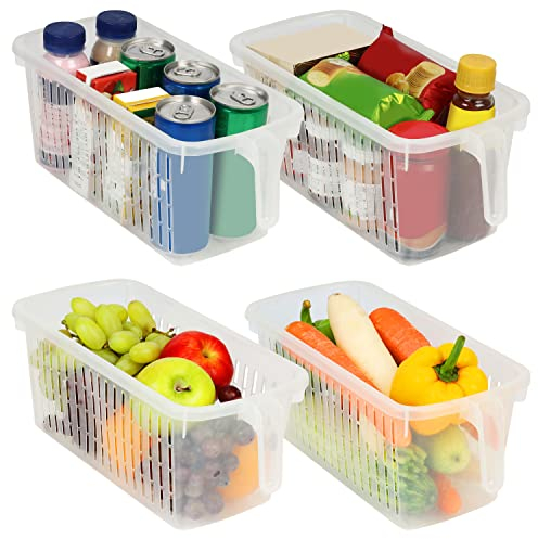 Kurtzy Kühlschrank Organizer & Küchenschrank Aufbewahrungsbox mit Handgriff (4 stk) - 32 cm Länge - Durchsichtige Kunststoff Containers für Kühlschrank, Bad, Speisekammer, Küche, Gefrierschrank