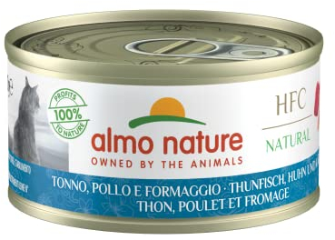 almo nature HFC Natural Katzenfutter nass - Thunfisch, Huhn und Käse 24er Pack (24 x 70g)