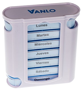 VANLO Pillendose Tower 7 Tage mit 4 Fächern pro Tag, Pillenbox,Tablettendose, Wochendosierer, Medikamentenbox in spanisch
