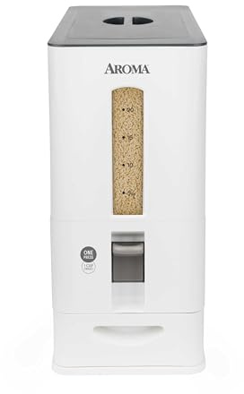 Aroma Housewares 27lbs Large Rice Dispenser, 7.25 x 16.5 x 16.5 inches, White