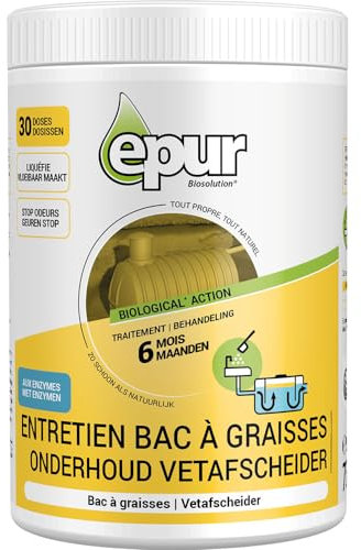 Epur - Bac à Graisses, 30 doses pour 6 mois de traitement, Liquéfie les matières grasses, Evite colmatage et mauvaises odeurs, 750 g