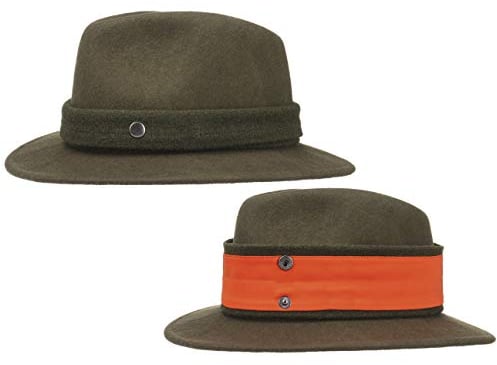 LIERYS Hunting Jagdhut Herren Filzhut mit Signalband Neon Made in Italy Outdoorhut wasserabweisend knautschbar Wollhut Sommer Winter Regenhut Oliv L (58-59 cm)