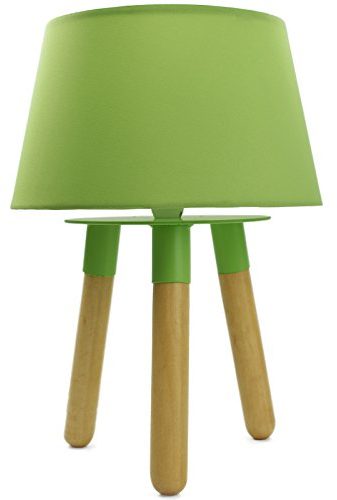 Nachttischlampe aus Massivholz/Metall mit Stoffschirm - Tischlampe Nachtlicht Tischleuchte Holz Schreibtischlampe E14 (Grün)