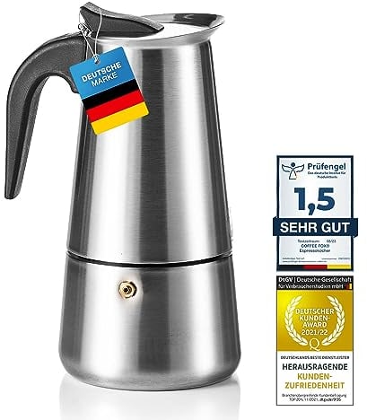 Coffee Fox® Espressokocher aus Edelstahl - Kaffeebereiter Kaffeekocher Espresso-Kanne (4 Tassen - 200 ml)