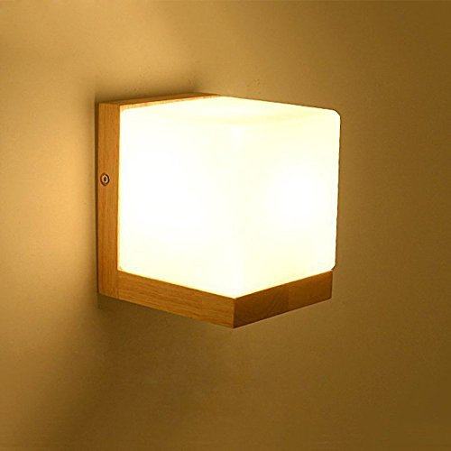 Vampsky Moderne Simple Lampe De Mur En Verre Blanc De Style Japonais Créative E27 Éclairage En Bois Cube Edison Appliques Murales Lumière Moderne Décoration Salon Chambre Chambre Lampe De Chevet Appli