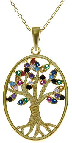 Alexander Castle Yggdrasil Halskette mit Anhänger aus vergoldetem Sterlingsilber und farbigen Steinen, mit verstellbarer Kette von 40,6 cm bis 45,7 cm und Schmuck-Geschenkbox, Sterling Silber