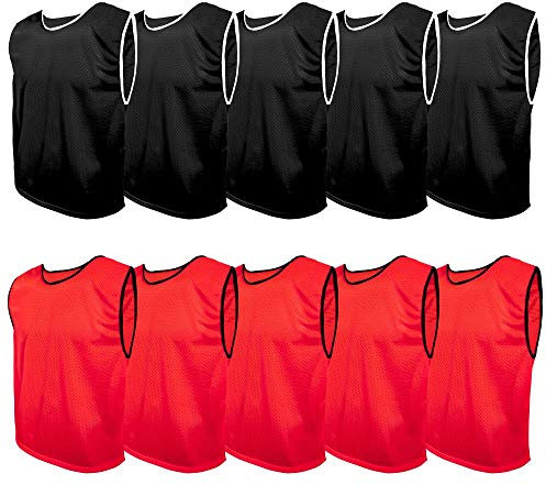 SPORTSBIBS Fußball Leibchen Set 10 Stück: 2 Farben - 5 von jeder Farbe, für Kinder und Erwachsene, Markierungshemd-Trainingsleibchen ohne Logo, Team-Spiel Bibs für Herren Damen Senioren Junioren