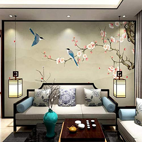 Papier peint photo mural Nouvelles peintures murales chinoises Fleurs 3D et oiseaux fleurs de prunier encre paysage TV fond d'écran papier peint salon canapé sans couture revêtement mural papier pein