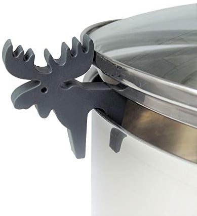 Soporte para tapa de ollas, diseño de alce, color gris, silicona, accesorio para ollas, tapa de sartén y utensilios de cocina, pequeño, divertido, ayudante de cocina, alce, color gris