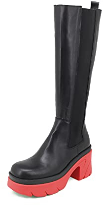 QUEEN HELENA Stivali Alti Biker di Pelle con Tacco Plateau Senza Chiusura Invernali Elasticizzati Casual Comodi Donna KIM88 Rosso 37