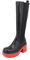 QUEEN HELENA Stivali Alti Biker di Pelle con Tacco Plateau Senza Chiusura Invernali Elasticizzati Casual Comodi Donna KIM88 Rosso 37