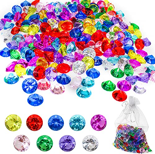 GMMG Diamanten Deko Glitzersteine Acryl Diamanten Bunt 20mm Transparente Juwelen Piraten Edelsteine Set für Kinder Piratenschatz Hochzeit Party(145 Stück)