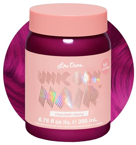 Lime Crime Full Coverage Unicorn Hair Dye, Chocolate Cherry - Damage-Free Semi-Permanent Hair Color Conditions & Moisturizes - Temporary Hair Tint Kit Has A Sugary Citrus Vanilla Scent - Vegan