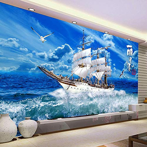 YXTSmurals Fototapete 3D Effekt Blau Ozean Segelboot Fototapeten Vlies Tapeten Wandtapete Vliestapete Wandbild Wand Schlafzimmer Wohnzimmer Büro Küche