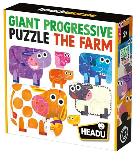 HEADU Giant Progressive Jigsaw Puzzle The Farm, Farm Puzzle, Farm Jigsaw, Educational Games, Ages 2+ Years, Learn Farm Animals