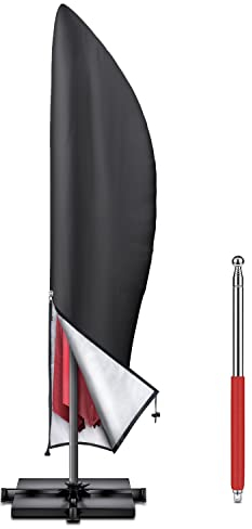 BROSYDA Housse de protection pour parasol avec tige - Housse de protection pour parasol - Avec fermeture éclair - Tissu Oxford imperméable et respirant - Noir - 265 x 40/70/50 cm BSD-0