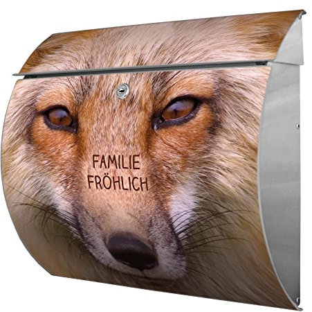 banjado® Burgwächter® Briefkasten Edelstahl mit Motiv Henryk/Edelstahl Briefkasten mit Namen personalisierbar/Briefkasten ohne Zeitungsfach mit Kippdach & Öffnungsstopp, 2 Schlüssel