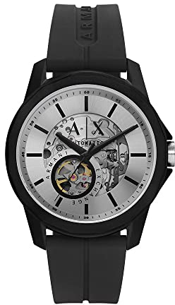 Armani Exchange Montre pour homme , mouvement à trois aiguilles, boîtier en nylon noir de 44 mm avec bracelet en silicone, AX1726