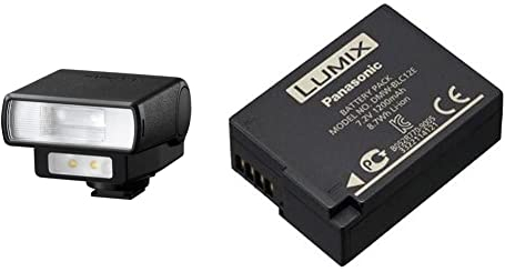 Panasonic LUMIX DMW-FL200L Externes Blitzlicht schwarz & Panasonic LUMIX DMW-BLC12E Li-Ionen Akku 7,2V, 1200 mAh (geeignet für GH2, G5, FZ200, GX8, G70, FZ1000, FZ300, FZ200)