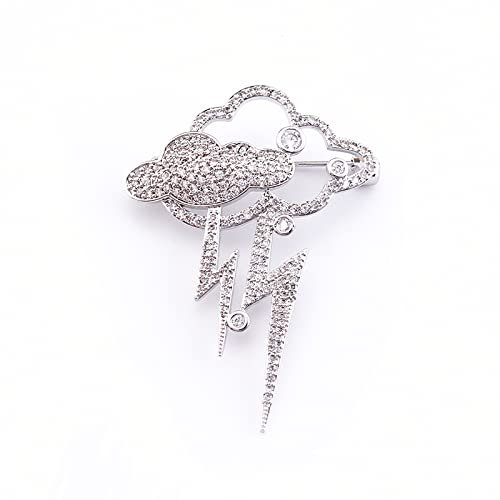 ECER Broche Epingle Broches Pins Épinglette Pince À Châle 4 * 5.5Cm Série Météo Nuage Goutte d'eau Foudre Broche Simple Atmosphérique Cristal Corsage Collier Broche Accessoires,Éclair De Nuage