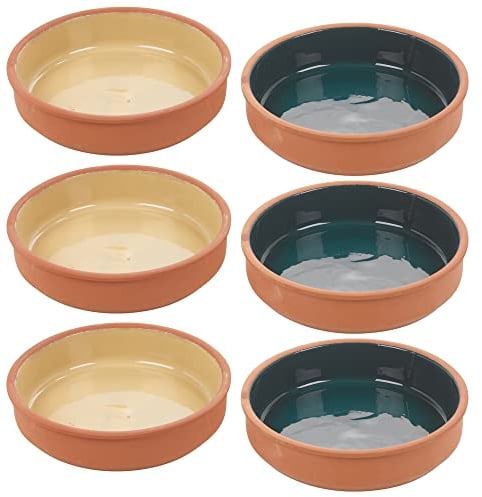 Mix Colour Terracotta Ramekin Set 16cm Oven Cooking Dish Serving Dip Tapas Bowl (6)