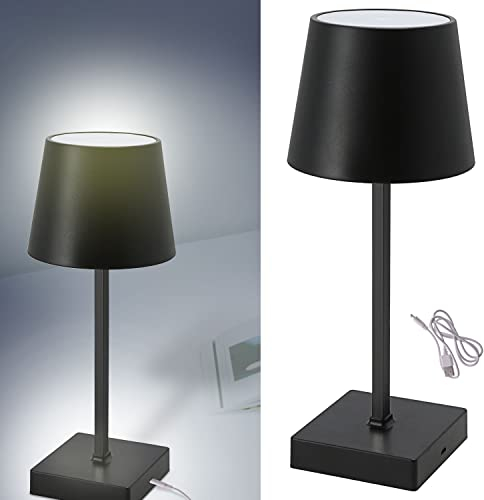 Cepewa Tischleuchte mit Touchfunktion | Nachttischlampe aufladbar mit USB Kabel | Helligkeit regulierbar | Farbwechsel | warmweiß | inkl. Ladekabel (1x Tischleuchte Lampenschirm schwarz)