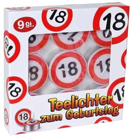 Kerzen Teelichter 18 Geburtstag Verkehrsschild 9tlg.