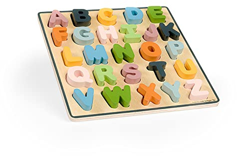 Bigjigs Toys FSC® Certified Wooden Alphabet Puzzle (Uppercase) - Eco-Friendly 26 Piece ABC Puzzle Board, Quality Educational Puzzles, Early Learning Gifts, Montessori Toy
