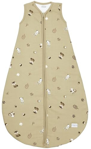 Meyco Baby Forest Animals Schlafsack gefüttert, Babyschlafsack (Schlummersack aus 100% Baumwolle, langer Reißverschluss, hautfreundlich, sichere Passform, Größe: 74), Sand