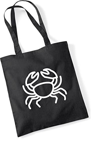 huuraa Jutebeutel Krebs Sternzeichen Symbol Tasche Baumwolle 10 Liter Black mit Tierkreiszeichen Symbol Geschenk Idee für Freunde und Familie