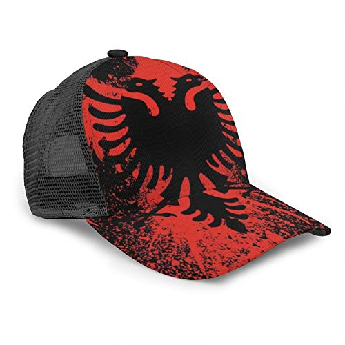 Oaieltj Unisex Baseballkappe Damen Herren Klassische Baseballkappe Verstellbare Snapback Mesh Trucker Hut Sonnenhut, Albanische Flagge Adler Vogel Rot Schwarz, One size