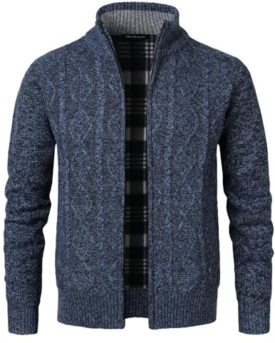 Harbrosrce Cardigan Maglione Maglia con Cerniera Lavorato Giacca in Maglia Foderato in Pile Giubbotto Pullover con Collo Alto per l'autunno Inverno
