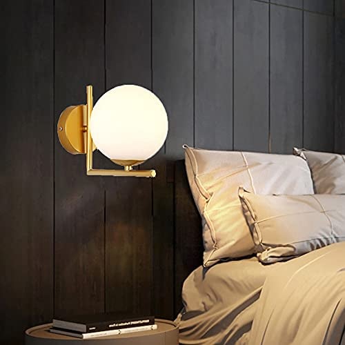 Chao Zan LED Wandleuchte Innen, Wandlampe Glas, Wandlampe Rund, Modernes Design Glaskugel Wandleuchte für Badezimmer, Wohnzimmer, Schlafzimmer, Flur, Ohne Leuchtmittel (Gold)