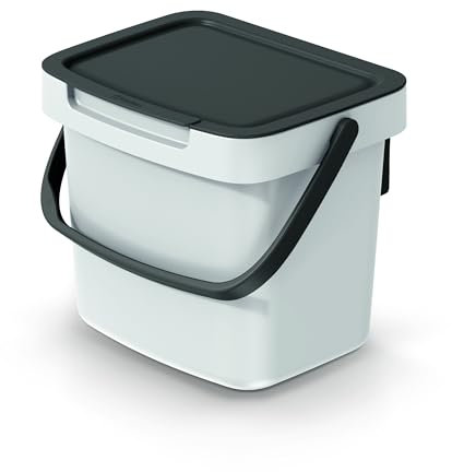 Mülleimer Müllbehälter Abfalleimer Biomülleimer mit Griff und Klappdeckel Abfallsammler Mülltonne Müllsortierer Papierkorb (3L, Aschgrau)