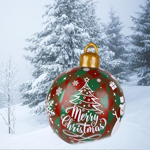 Fadcaer Aufblasbarer Schneemann, 60 cm, PVC-Weihnachtskugel, Rot Grün - Schneemann, Hängend, Weihnachten