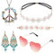 Alintor Hippie Accessoires Damen, Schlagermove, 5 Stück Flower Power Accessoires, Hippie Kostüm Damen Zubehör, 70er Jahre Bekleidung Damen, Peace Kette, Hippie Brille