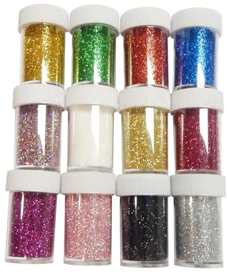 Perlin Craft Glitter 12 Streudosen Glitzerpulver Kreativset 168g für Weihnachtliche Bastelarbeiten und Dekorationen Glitzerpulver Kreativset (12 Farben)
