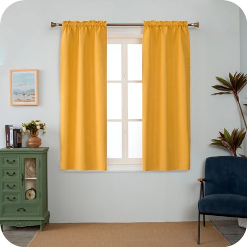 GIRASOLE HOME Coppia Tende Barbados Termiche Totalmente Oscuranti 2 Pannelli da 55x130cm con Tasca, Giallo
