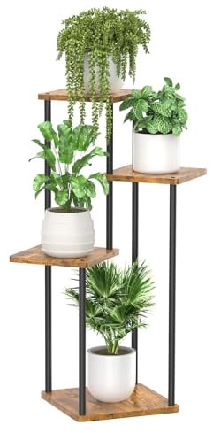 LyTaispuly 4 Etagen Hölzern Metall Pflanzenständer Innen Außen, Ecke Blumenregal Pflanzenregal für Mehrere Pflanzen, Blumenständer Pflanzentreppe Outdoor-Balkon Garten Wohnzimmer (4 Etagen schwarz)