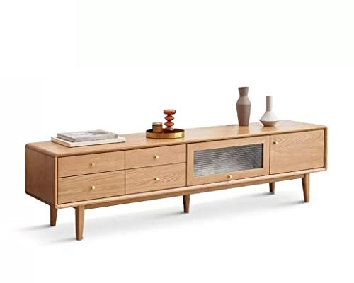 Centro de entretenimiento Mueble de TV con 5 cajones de almacenamiento y 1 cajón oculto de vidrio Consola de centro de entretenimiento multimedia moderno Mueble de TV Soportes de TV para sala de estar