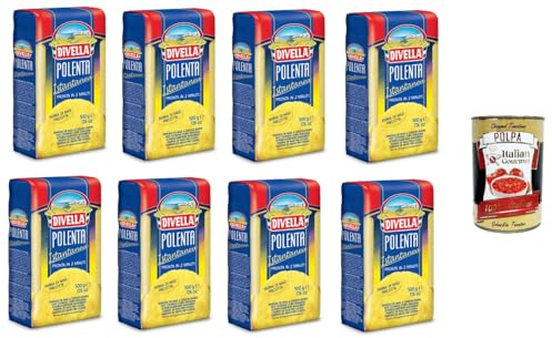 Italian Gourmet Instant Polenta farina di mais 8 x 500g Maismehl | Pronta in pochi minuti, cremige Beilage zu Fleisch, Pilzen, Käse oder Gemüse, Gesamtnettogewicht 4 kg + Kostenlos Polpa 400g