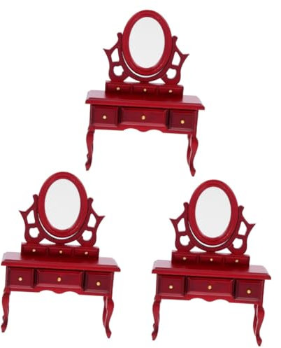 TOYANDONA 3st Puppenhaus Kommode Möbelzubehör Mini Schminktisch Mini-kommode Schönheitsspiegel Kommode Für Kinder Mini-häuser Desktop-Dekoration Modelle Schreibtisch Dekorationen Rot Birke
