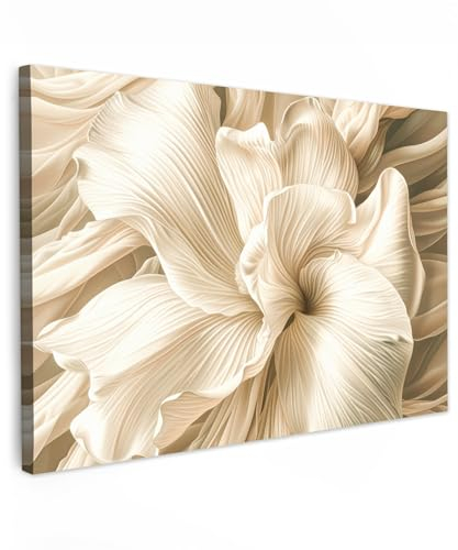 MuchoWow© Leinwand Bilder Groß 120x80 cm XXL Wanddeko Wohnzimmer Aesthetic Room Decor Deko Zimmer Wandbilder Modern Bild auf Leinwand Beige - Blume - Muster