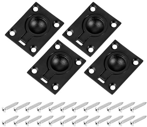 sourcing map 4Pcs Flush Ring Pull, 1.89-inch x 1.5-inch Stainless Steel Rectangle Recessed Door Pull with Screws for Furniture, Boat, Black