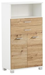 Schildmeyer Palermo Highboard 157646, Mattweiß/Artisan Eiche Dekor, 59,8 x 32,6 x 110,5 cm